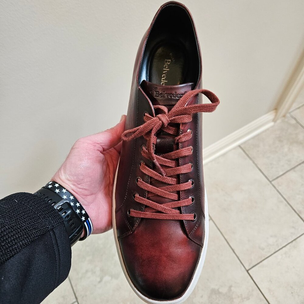 Studio Belvedere Men's 'James' Leather Sneakers, Brownish-Red, Sz 13 - Picture 14 of 16